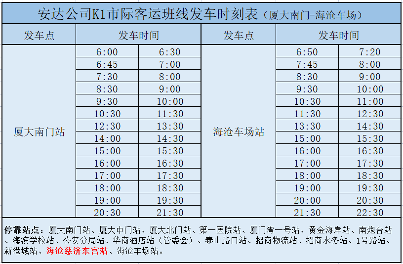 漳州港公交车线路/发车时刻表